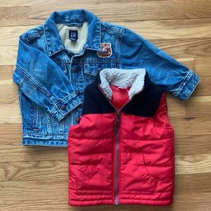 GAP denim jacket & Carter’s sherpa collar vest lot